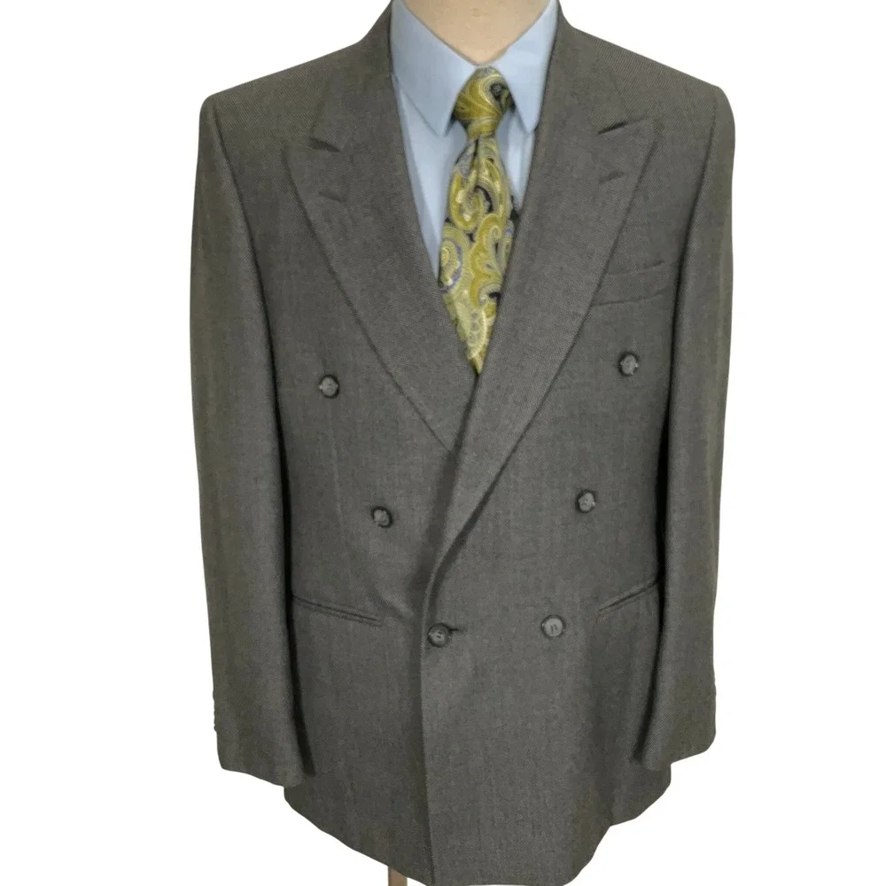 Kuppenheimer Blazer Men‎ 40 Gray White Birdseye Double Breasted Jacket Classic